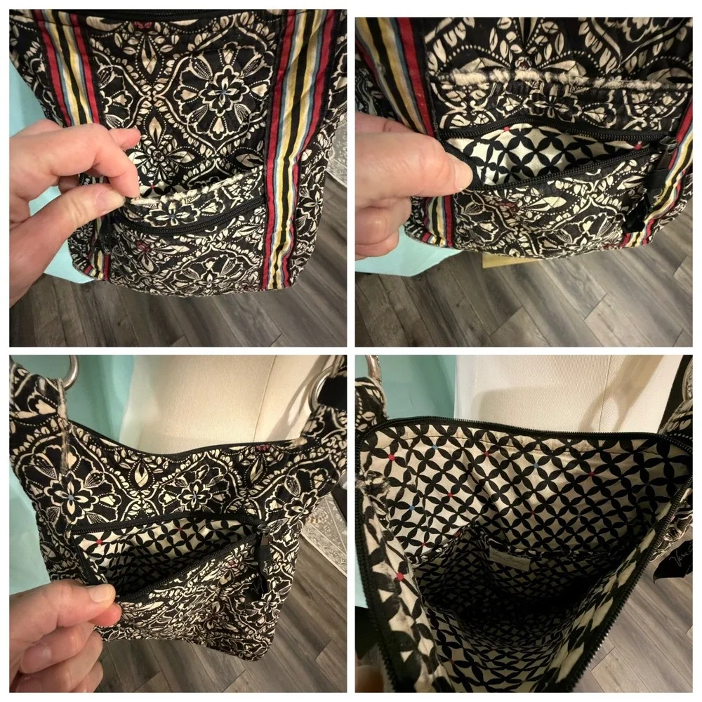 Vera Bradley Night and Day Hipster Crossbody Bag Black White Floral One Size